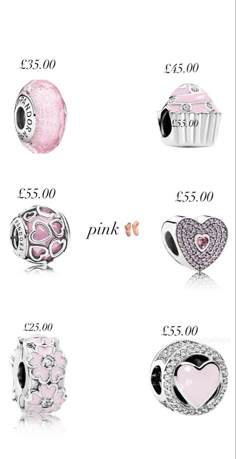 Pandora Pink Necklace, Pink And White Pandora Bracelet, Pink Themed Pandora Bracelet, Pink Pandora Charm, Pandora Charms Pink, Pandora Bracelet Charms Ideas, Pandora Pink, Pandora Bracelet Designs, Dream Bracelet