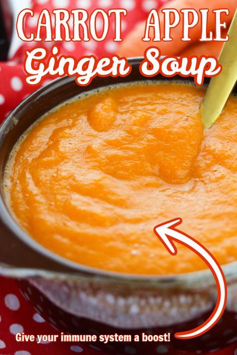 Cold Carrot Soup, Carrot Apple Soup Recipes, Vitamix Carrot Soup, Carrot Apple Ginger Soup, Carrot And Apple Soup, Ground Ginger Recipes, Carrot Soup Recipes Easy, Apple Carrot Soup, Ginger Soup Recipes