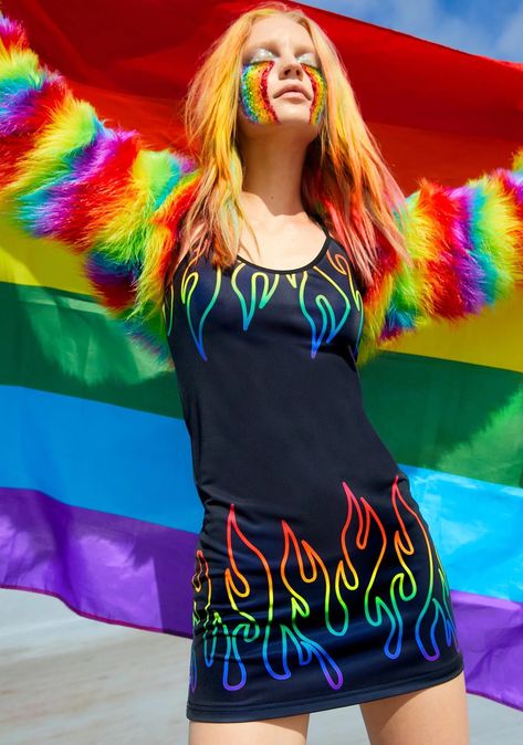 E T, Mardi Gras Costumes, Neon Outfits, Cowl Dress, Rainbow Outfit, Fire Island, Creative Costumes, Pride Outfit, Rainbow Dress