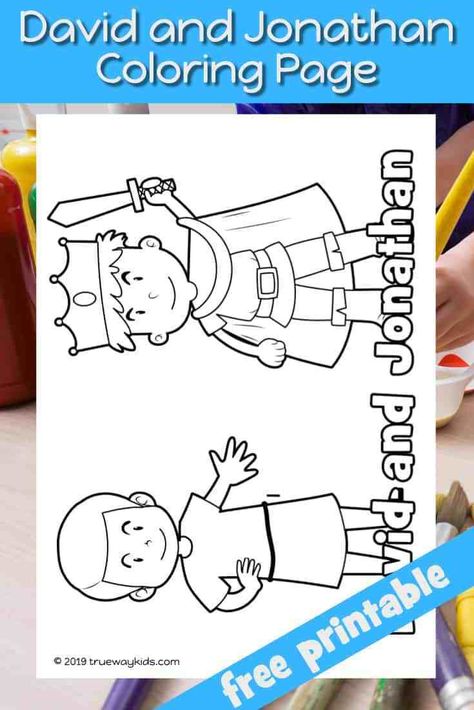 David and Jonathan coloring page for kids. Free printable David Waits to be King - Preschool Bible lesson - Trueway Kids Jonathan And David Friendship, David And Jonathan Bible Story, David And Jonathan Coloring Page, David And Jonathan Friendship Activities, Jonathan And David Craft, David Bible Crafts For Kids, David And Jonathan Craft, King David Crafts For Kids, David And Jonathan Friendship Craft