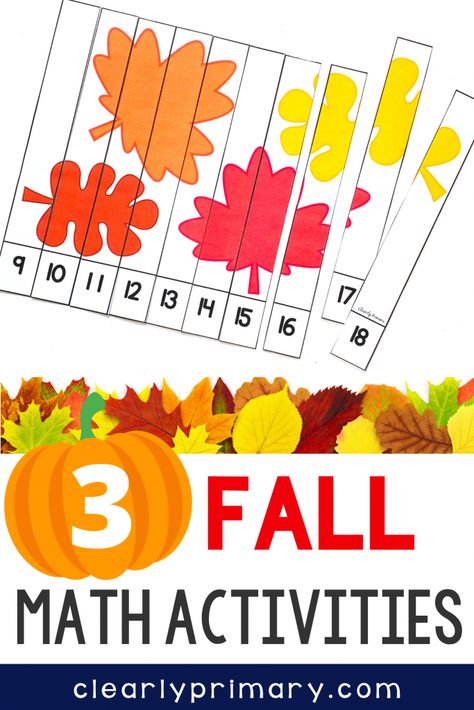 Make math fun this fall with these seasonal math activities. Work on numbers and more with your kindergaten or first grade students. A pocket chart game for identifying numbers to 20. Fall number puzzles for numbers 1-20 that are great for math centers. Math matching cards for ten frames, tally marks, number words, shapes and more. Fall math ideas for kinder and grade one. Fall Math Games First Grade, Identifying Numbers 1-20 Activities, Number Puzzles 1-20, Fall Math Craft, Math Activities For Kindergarten, Fall Math Activities, Autumn Puzzle, Identifying Numbers, Fall Math