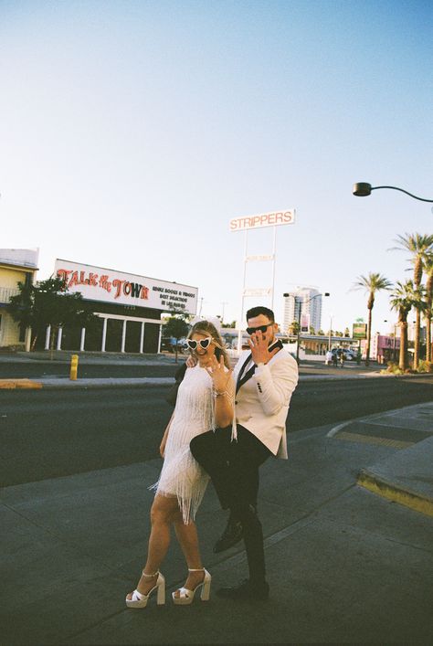 Bride and groom posing near Little White Chapel for their Las Vegas elopement photos. See more film elopement photography, film elopement style inspo, and Las Vegas elopement ideas. Book Bri as your Las Vegas elopement photographer at briannajulianphoto.com! Vintage Vegas Elopement, Las Vegas Elopement Ideas, Vegas Elopement Ideas, Film Elopement, Groom Posing, Little White Chapel, White Chapel, Elopement Styling, Vegas Elopement