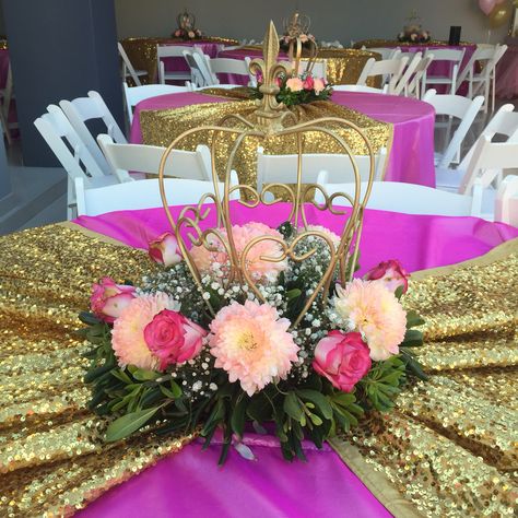 Princess Claudeth Birthday Party  Crown Center Piece Crown Table Centerpiece, Queen Centerpiece Ideas, Crown Centerpiece Ideas, Birthday Centerpiece Ideas, Crown Centerpiece, Quinceanera Planning, Quinceanera Decorations, Quinceanera Party, Birthday Party Celebration