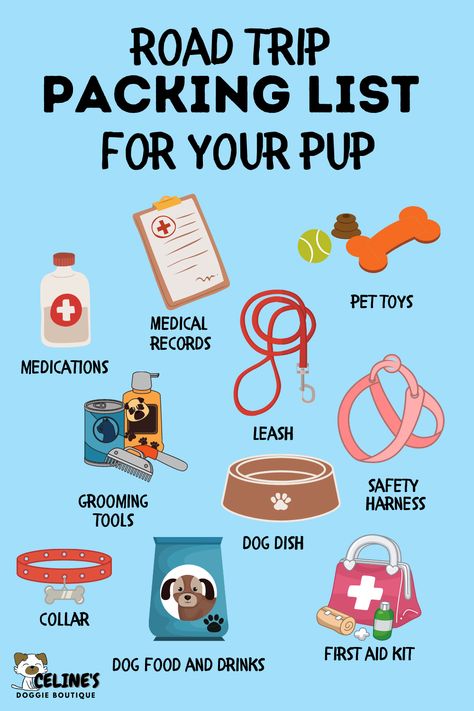 Dog Trip Checklist, Puppy Road Trip Essentials, Puppy Travel Bag Packing Lists, Dog Beach Essentials, Traveling With Puppy Road Trips, Camping With Dogs Checklist, Hiking With Dogs Packing List, Beach Trip Packing List, Beach Trip Packing