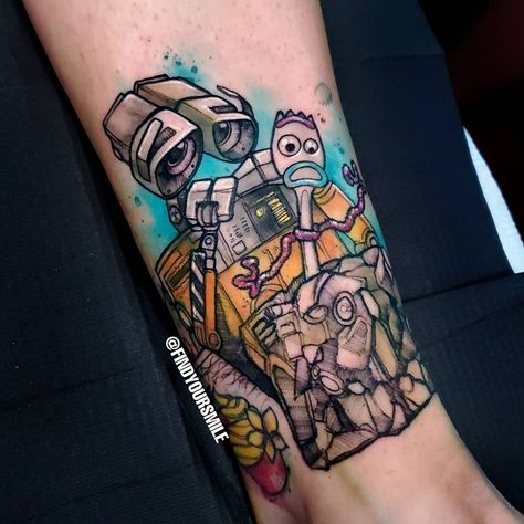 Russell Van Schaick on Instagram: “I'M TRASHHHHHH . . . . . #disney #disneytattoo #watercolordisneytattoo #pixar #pixartattoo #forky #walle #walletattoo #imtrash…” Forky Tattoo, Walle Tattoo, Pixar Tattoos, Pixar Tattoo, Disney Watercolor Tattoo, Mum Tattoo, Hair Color Crazy, World Of Gumball, Aesthetic Tattoo