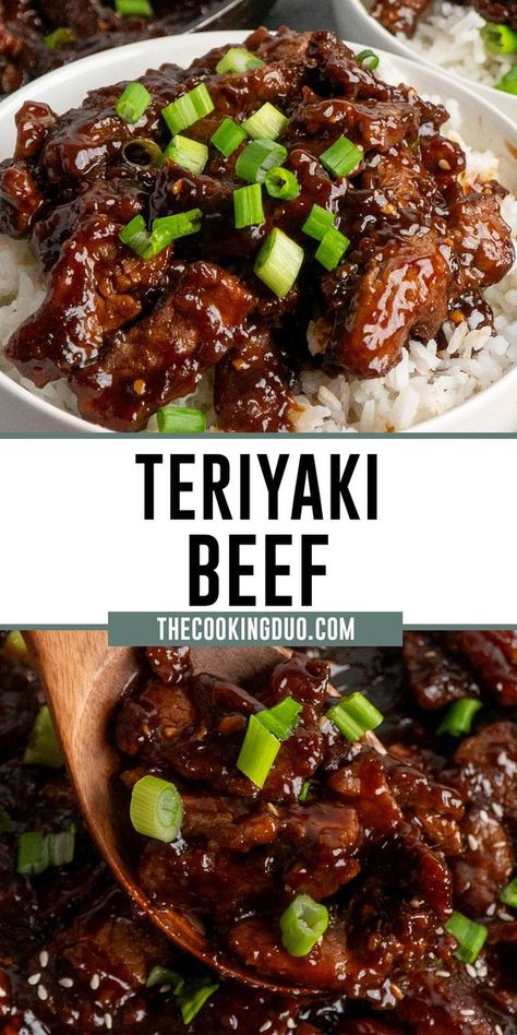 Tender strips of beef are quickly cooked and coated in a sweet and savory homemade teriyaki sauce, creating Teriyaki Beef that's as healthy as it is easy to prepare. Serve it over a bed of rice and veggies for a simple, satisfying dinner that'll have everyone asking for seconds! Teriyaki Rice, Beef Teriyaki, Rice And Veggies, Teriyaki Recipe, Teriyaki Beef, Homemade Chinese, Asian Beef, Beef Strips, Homemade Teriyaki Sauce