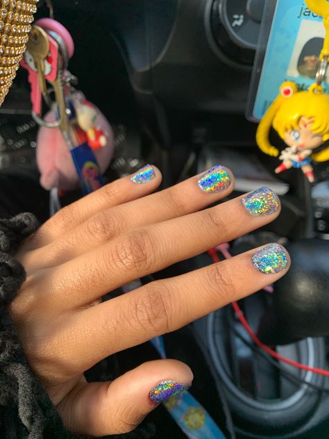 Short Holo Nails, Duo Chrome Nails, Holo Chrome Nails, Short Chrome Nails, Chrome Nails Short, Short Nail Ideas, Disco Nails, Opal Nails, Holo Nails