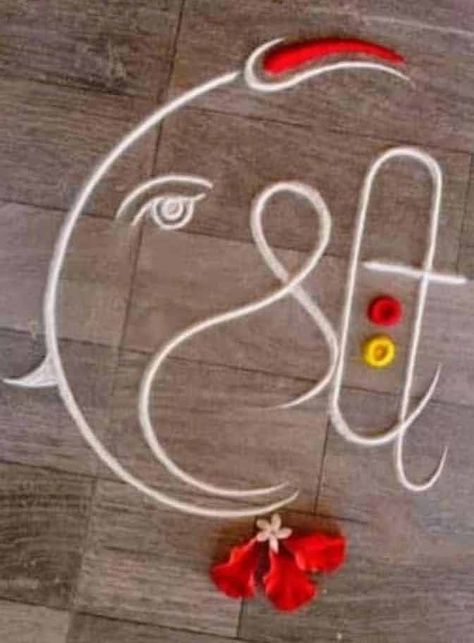 Easy Ganesh Rangoli Designs, Easy Beautiful Rangoli Designs Latest, Ganeshji Rangoli Designs, Ganeshji Rangoli, New Rangoli Designs Creativity, Flower Rangoli Designs, Ganesh Rangoli, Ganesha Rangoli, Simple Rangoli Designs