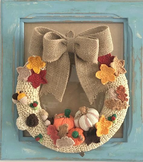 Crochet PATTERN Autumn Wreath Fall Wall Decor Halloween | Etsy Crochet Wreath Pattern, Wreath Crochet, Crochet Pattern Halloween, Small Crochet Gifts, Thanksgiving Crochet, Fall Door Decor, Disney Diy Crafts, Crochet Wreath, Fall Crochet Patterns