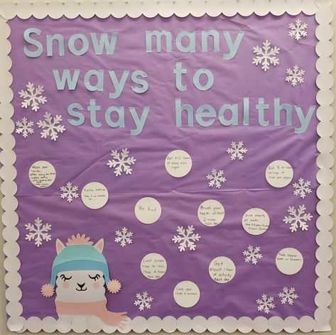 Winter Health Bulletin Boards, Winter Nutrition Bulletin Board, Winter Mental Health Bulletin Board, Middle School Health Bulletin Boards, Fall School Nurse Bulletin Board Ideas, Hospital Bulletin Board Ideas, Healthcare Bulletin Board Ideas, School Nurse Bulletin Board Elementary, School Nurse Decorations