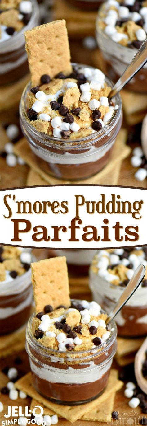 Welcome to your new favorite treat! These S'mores Pudding Parfaits are the perfect easy dessert made with new JELL-O SIMPLY GOOD pudding mix! Simple, sweet goodness that is impossible to resist! // Mom On Timeout #ad Smores Pudding Parfait, Smores Pudding, Pudding Parfait Recipes, Pudding Parfait, Weight Watcher Desserts, Parfait Recipes, Low Carb Dessert, Pudding Desserts, S'mores