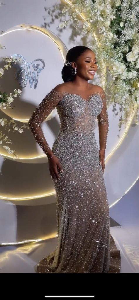 Black Reception Outfit For Bride, Bride Reception Dress Long, Nigerian Wedding Reception Dress, Drake Birthday, Reception Dress Long, Prom Prep, Bride Reception Dress, Nigerian Dress Styles, Reception Gowns