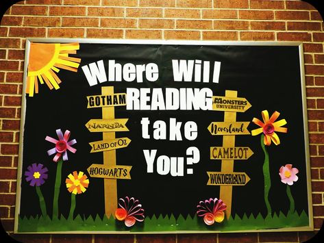 Reading Is Food For The Brain Bulletin Board, Reading Center Bulletin Boards Preschool, Reading Library Bulletin Board, Reading Nook Bulletin Board, Reading Theme Bulletin Boards, Read Return Repeat Bulletin Board, Spring Into A Good Book Bulletin Board, Reading Specialist Bulletin Board, Library Welcome Back Bulletin Boards