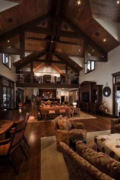 Mountain Contemporary Home, Rustic Family Room, Best Modern House Design, Rustic Home Design, Trendy Living Rooms, Log Cabin Homes, Barn Style House, Home Fireplace, Pole Barn Homes