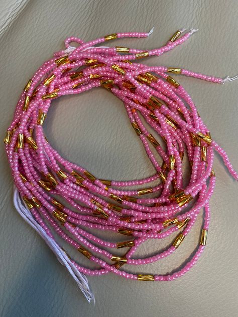 Pink And Blue Waist Beads, Festival Gold Beads Waist Beads, Pink Bohemian Waist Beads With Colorful Beads, Waistbeads Designs Pink, Adjustable Pink Bohemian Waist Beads, Pink Waist Beads, Crystal Waist Beads, Gold Multi-strand Beaded Waist Beads, Belly Beads