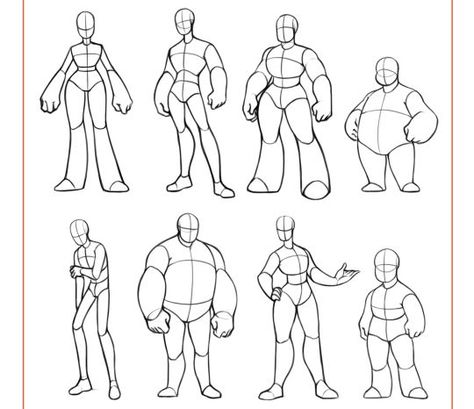 Body Type Drawing, Cartoon Body, Cartoon Drawings Of People, Character Design Cartoon, Body Shape Drawing, Body Reference Drawing, 캐릭터 드로잉, Drawing Templates, Body Drawing