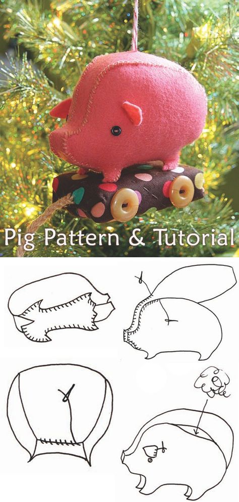 Pig Free Sew Pattern & Tutorial Felt Mistletoe Diy Pattern, Diy Stuffed Pig Free Pattern, Pig Sewing Pattern Free, Felt Pig Pattern Free, Felt Pig Pattern, Pig Pattern Sewing, Stuffed Pig Pattern Sewing Free, Mistletoe Diy, Diy Felt Animals