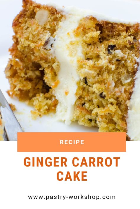 This Ginger Carrot Cake is so good with its intense ginger aroma and delicate cream cheese buttercream. Carrot And Ginger Cake, Carrot Ginger Cake, Orange Ginger Carrot Cake, Pastry Workshop, Homemade Cake Mixes, Slice Recipes, Carrot Cake With Pineapple, Candied Orange Slices, Cream Cheese Buttercream