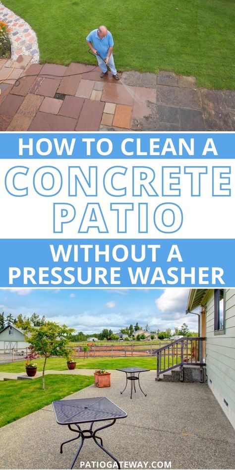 Cleaning a concrete patio with no chemicals | Chemical-free concrete cleaning | How to clean a concrete patio | Cleaning concrete without a pressure washer | #patio #concretepatio #patiocleaning #outdoorcleaning #chemicalfree Clean Concrete Patio, Cleaning Concrete Floors, Cleaning Concrete, How To Clean Stone, Patio Cleaning, Concrete Cleaner, Paint Concrete Patio, Patio Blocks, Clean Concrete