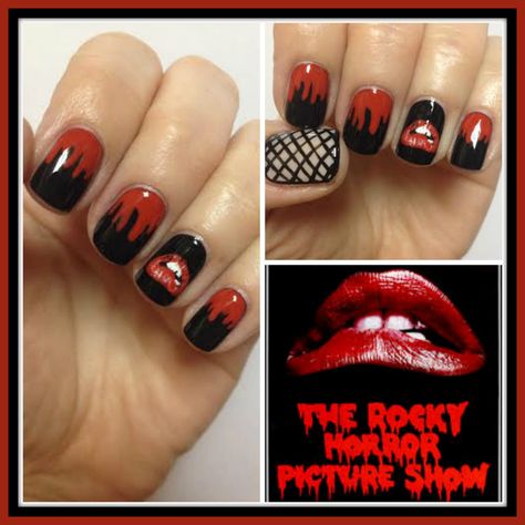 rocky horror picture show nail art for halloween Rocky Horror Halloween Party, Rocky Horror Nails Art, Rocky Horror Picture Show Nails, Rocky Horror Nails, Show Nails, Nirvana Nails, Scary Nails, Lux Nails, Horror Nails