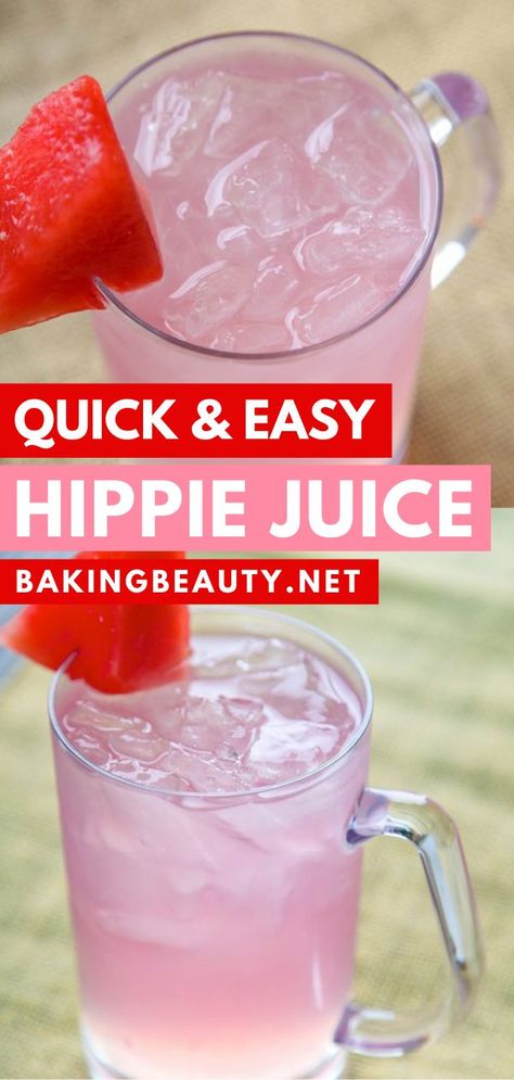 Learn how to make this hippie juice and enjoy a sweet watermelon and tangy lemonade for drinks you'll need for summer! Be sure to include this on your easy cocktail recipes and have a mouthwatering hippie juice cocktail every time! Mixed Drinks By The Gallon Recipe, Hippie Juice Recipe Gallon Pink Lemonade, Hippy Juice Recipe, Alcoholic Drinks By The Gallon, Simply Juice Cocktails, Gallon Alcoholic Drink Recipes, Gallon Cocktail Recipes, Hippie Juice Recipe Gallon, Hippie Juice Recipe