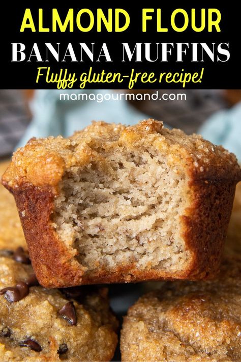 Muffins made with almond flour have a reputation for being dense—but not these fluffy beauties! Easy and quick to make, these almond flour banana muffins bake up moist, fluffy and full of terrific banana flavor. These banana muffins are suitable for a gluten free diet, and perfect for a filling snack or grab-and-go breakfast. Chocolate chips optional. Vegan Almond Flour Banana Muffins, Is Almond Flour Gluten Free, Healthy Banana Nut Muffins Almond Flour, Banana Muffins Almond Flour Recipe, Keto Lemon Muffins Almond Flour, Best Gluten Free Banana Muffins, Almond Flour Banana Muffins Easy, Banana Chia Seed Muffins, Ripe Banana Recipes Almond Flour