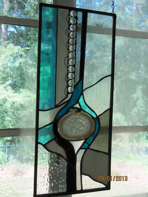 Agate Abstract Stained Glass Designs, Agate Art, Shades Of Aqua, Agate Slices, Custom Stained Glass, Stained Glass Diy, Stained Glass Crafts, Stained Glass Panel, Art Stained