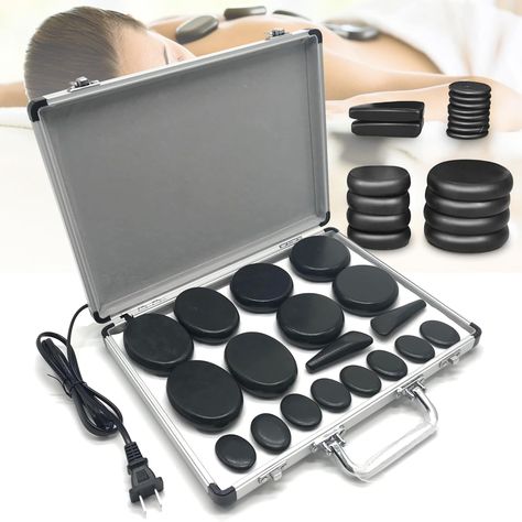 PRICES MAY VARY. 18PCS HOT STONE MASSAGE KIT: Our hot stone massage set includes 18 pieces of basalt stones in 4 sizes, different sizes can meet your different needs for full body massage - neck, back, shoulders, arms and legs. Package Includes: 4 *6x8x2 cm oval stones, 4 *7x7x2 cm round stones, 2 *3x4x0.8 cm triangular stones, 8 *3x4x0.8 cm stones. HEATING TIME: The hot stone massage kit comes with heating box, which can be heated after power on. The heating time is about 20-25 minutes, and the Spa Massage Room Groupon, Ikea Massage Room, Greenhouse Massage Room, Spa Room Massage Therapy, Couples Massage Room Ideas, Yinyang Spa, Massage Rug, Small Massage Room Ideas, Home Massage Room