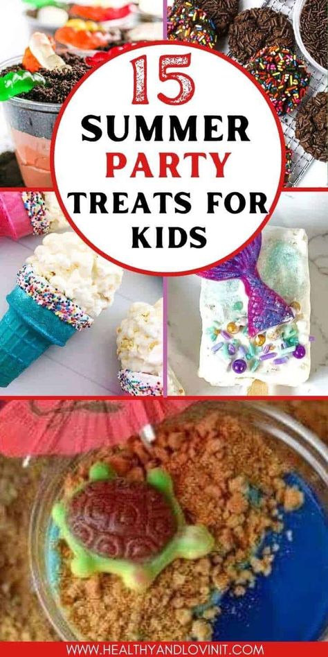 These Summer party foods will be a hit at your next birthday party! Kids will love these unique and cute party treats. These are easy to make, fun, and there are some healthy options also. These sweet treats include ideas for a mermaid party, unicorn party and lots more! Birthday Treats For Kids, Summer Party Foods, Easy Party Foods, Summer Party Treats, Fun Rice Krispie Treats, Kids Birthday Treats, School Birthday Treats, Cheap Birthday Party, Small Birthday Parties