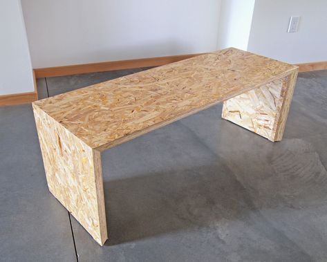 Modern OSB Furniture, Arch Bench with yellow accents. Osb Furniture Diy, Osb Table, Osb Furniture, Osb Wood, Strand Board, Diy Furniture Cheap, Small Home Offices, Tuscan Kitchen, Diy Furniture Hacks