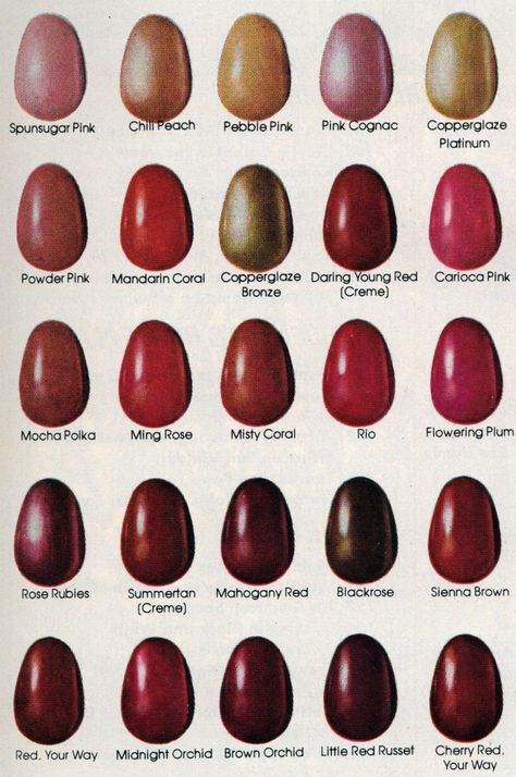 109 colors of Revlon nail polish (1981) 1980s Nails, 1950s Nails, 80s Nails, Revlon Cosmetics, Revlon Nail Polish, Retro Makeup, Vintage Nails, Vintage Cosmetics, Pink Nail Polish