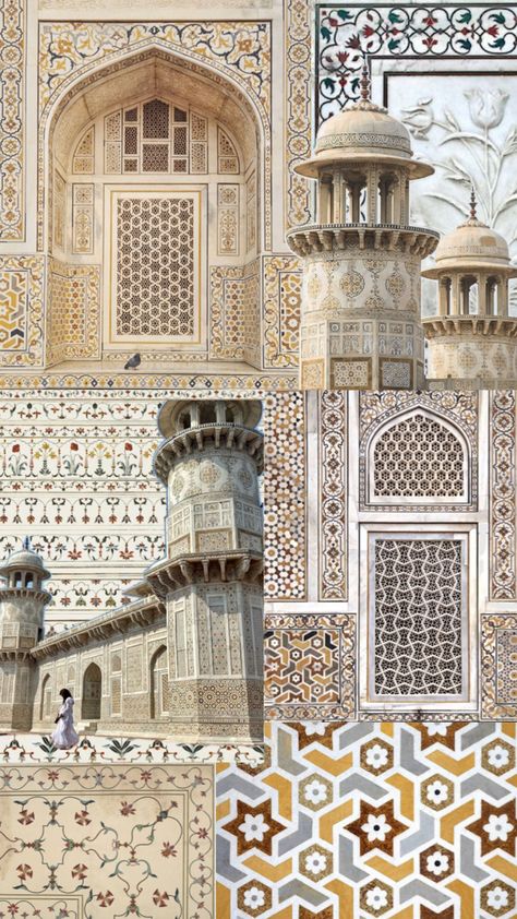 White mughal inlay cream marble Itimad Ud Daulah Tomb, Islamic Moodboard Aesthetic, Mughal Mood Board, Taj Mahal Mood Board, Mughal Architecture Sketches, Taj Mahal Aesthetic, Calligraphy Collage, Taj Mahal Art, Eid Hampers