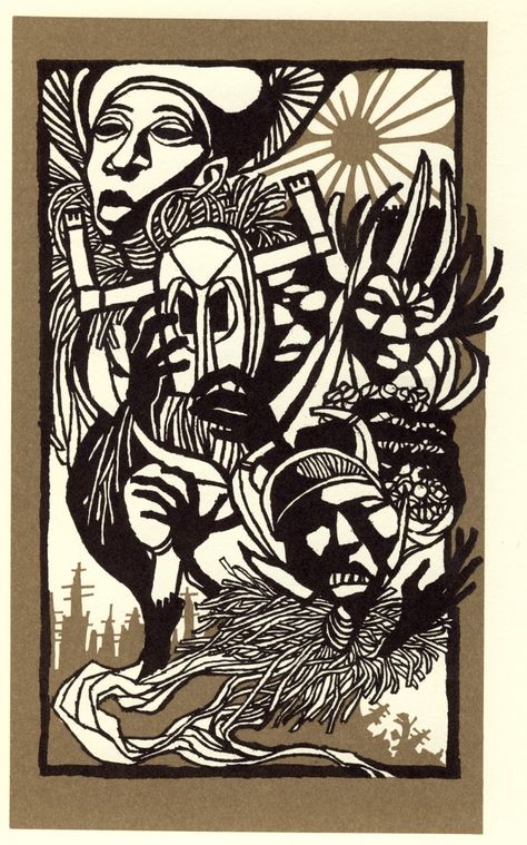 Alta Jablow: Gassire's Lute: A West African Epic by Leo and Diane Dillon(1990). Relief Printing, Afrocentric Art, Printmaking Art, Chalk Pastels, Lino Print, Linocut Prints, Art Block, Book Illustration, Figurative Art