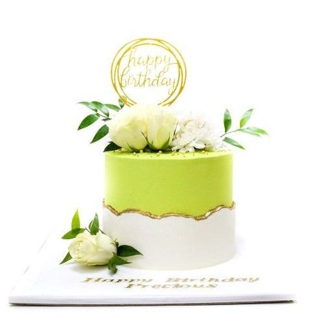 Pista Green Cake Design, Green Fault Line Cake, Birthday Cake For Women Green, Mint Green Cake Design, Green Cake With Flowers, Green Cake Design Simple, Green Color Cake, Pastel Green Cake, Cake Designs Fondant