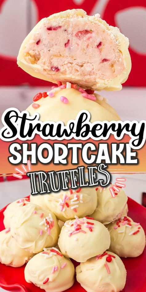 Strawberry Shortcake Truffles - Princess Pinky Girl Strawberry Shortcake Balls, Strawberry Shortcake Truffles, Strawberry Shortcake Bites, Strawberry Shortcake Truffle, Strawberry Truffles, Strawberry Social, Strawberry Truffle, A Dozen Roses, Strawberry Dishes