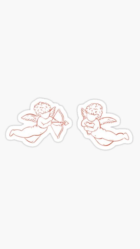 Cherubim Angels Tattoo, Small Angel Tattoo, Cupid Tattoo, Cherub Tattoo, Two Angels, Birthday Tattoo, Dibujos Tattoo, Mom Tattoo Designs, Single Line Drawing