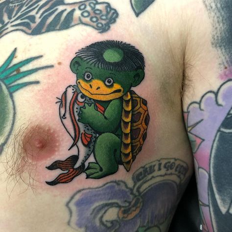 Das Wolfie’s Instagram profile post: “Lil kappa for @alastairbarnett_tattooer thanks so much pal! Great to see you guys! X” Traditional Japanese Kappa Tattoo, Kappa Mythology, Kappa Tattoo Japanese, Kappa Tattoo, Japanese Kappa, Japanese Reference, Thanks So Much, Japanese Tattoo, Japanese Traditional