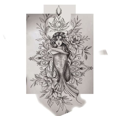 Sternum Mermaid Tattoo, Mermaid Tattoo Sleeve Ocean Themes, Mermaid Arm Tattoo, Side Thigh Tattoos Women Unique, Siren Mermaid Tattoos, Mermaid Sleeve Tattoos, Siren Tattoo, Black And Grey Tattoos Sleeve, Valkyrie Tattoo