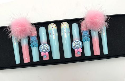 Cute Xxl Press on Nails Long Candy Press on Nails - Etsy Nails Gummy Bear, Nails Gender Reveal, Blue Nails Long, Gummy Bear Nails, Bear Nails, Bears Nails, Baby Blue Nails, Long Press On Nails, Orange Stick