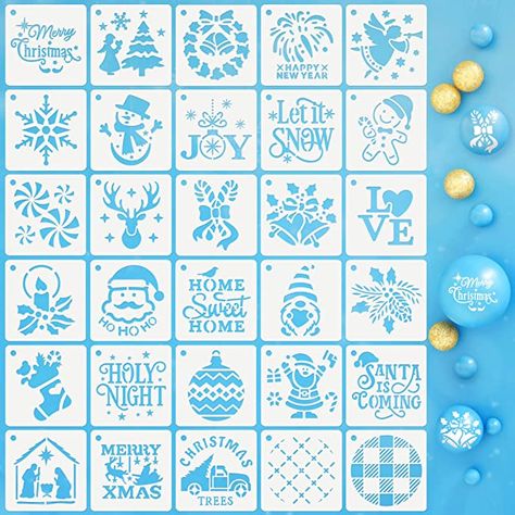 Amazon.com : Midenco 30pcs Small Christmas Stencils for Painting on Wood Slice Reusable Mini Christmas Stencils 3x3 Inch for Crafts DIY Christmas Ornaments : Arts, Crafts & Sewing Stencils For Painting, Christmas Stencils, Drawing Templates, Stencil Crafts, Mini Christmas, Stencils Wall, Wood Slices, Stencil Painting, Crafts Sewing