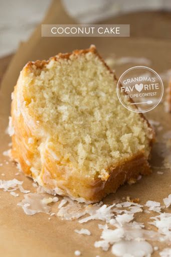 Try Grandmas Coconut Cake! You'll just need FOR THE CAKE, 2 cups all-purpose flour, 1 1/2 tsp baking powder, 1/2 tsp salt, 1 cup unsalted butter (at room... Coconut Pound Cake, Coconut Pound Cakes, Dessert Aux Fruits, Food Contest, A Piece Of Cake, Bundt Cakes, Coconut Recipes, Pound Cake Recipes, Think Food