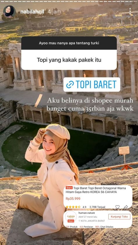 Topi Baret Hijab, Topi Baret, Outfit Ngampus, Rok Plisket, Racun Shopee, Zara Skirt, Ootd Hijab, Hijab Outfit, Cute Quotes