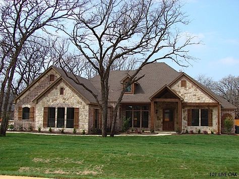 brick and rock house pics | Found on cashioncustomhomes.com Exterior Paint Colors For House With Stone, Rustic Quotes, Rustic Chicken, Centerpieces Rustic, Rustic Decorations, Rustic Fireplace, Rustic Mirror, Rustic Photography, Hill Country Homes