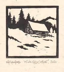 Woodcut Art, Linocut Printmaking, Lino Art, Lokta Paper, Travel Artwork, Linocut Art, Snowy Mountain, Sticker Ideas, Print Artwork