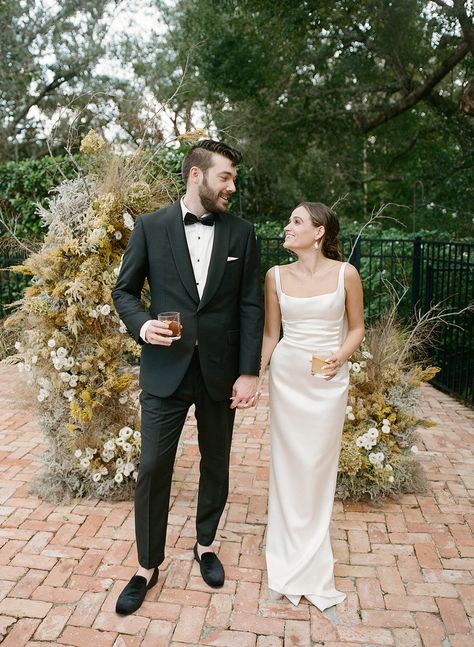 Real Wedding | Sydney + Nicholas Wedding Dress For Backyard Wedding, Minimal Wedding Dresses, Real Brides In Wedding Dresses, No Traditional Wedding, Casual Bride Outfit, Emily Mariko Wedding, Simple Bridal Dress, Wedding Dress Column, Wedding Sydney