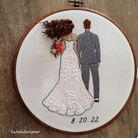 Bride And Groom Embroidery, Bride Embroidery, Hair Embroidery, Wedding Embroidery Hoop, Wedding Hoop, Wedding Embroidery, Diy Embroidery Designs, Hand Embroidery Projects, Creative Embroidery