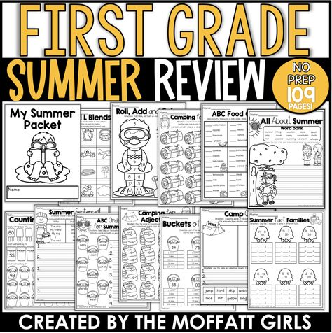 Summer Review NO PREP 1st Grade! Summer Bucket List Craft, Bucket List Craft, Summer Review Packet, Summer Writing Prompts, Writing Fractions, Summer Packet, Summer Review, Summer Worksheets, Nouns And Pronouns