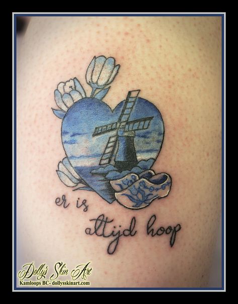 Dutch Tattoo Ideas, Windmill Tattoo, Dutch Tattoo, Colour Tattoos, Hope Tattoo, There Is Always Hope, Dutch Flowers, Dutch Windmill, Flowers Tulips