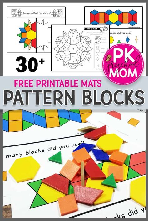 Free Pattern Block Mats. Free Pattern Block Pictures, Pattern Block Templates and more!  Use these free pattern block templates to teach symmetry, addition, patterns, sequencing, reflections and more! Free Pattern Block Printables, Pattern Block Printables, Block Pictures, Pattern Blocks Activities, Pattern Block Templates, Tangram Patterns, Math Learning Center, Preschool Patterns, Math Patterns