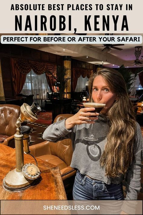 woman at sarova stanley hotel with text overlay best places to stay in nairobi kenya for before and after your safari Nairobi Travel, Masai Mara Safari, Stanley Hotel, Safari Vacation, Africa Travel Guide, Africa Photography, Game Lodge, Destin Hotels, Kenya Safari